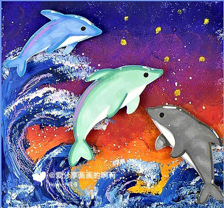 68岁夕阳下的海洋精灵海豚课件绘画教程