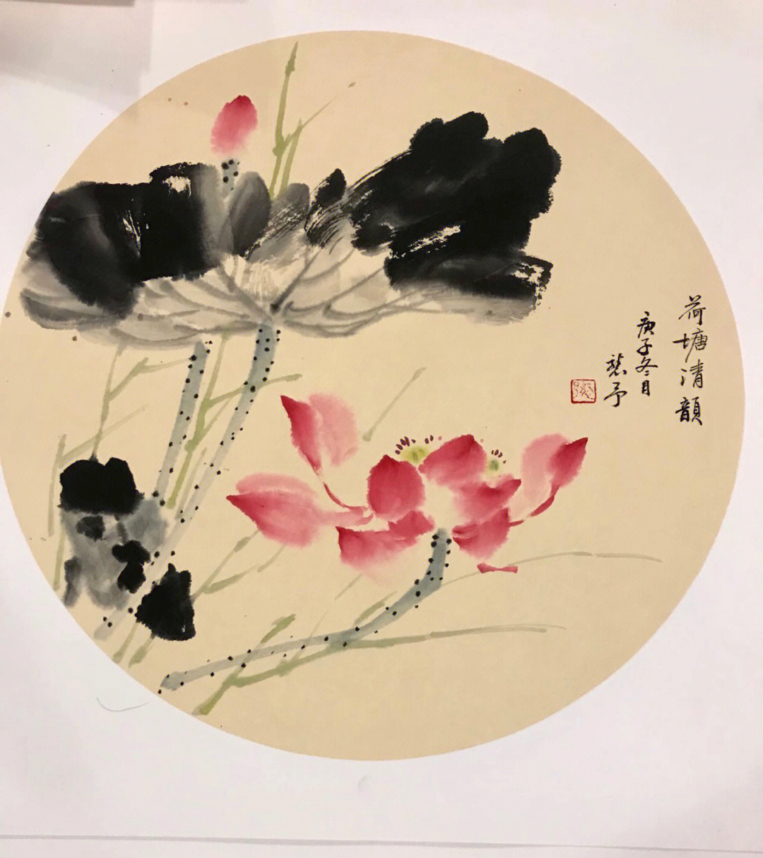 映日荷花别样红三张小卡纸78#国画#国画教程#荷花#写意国画