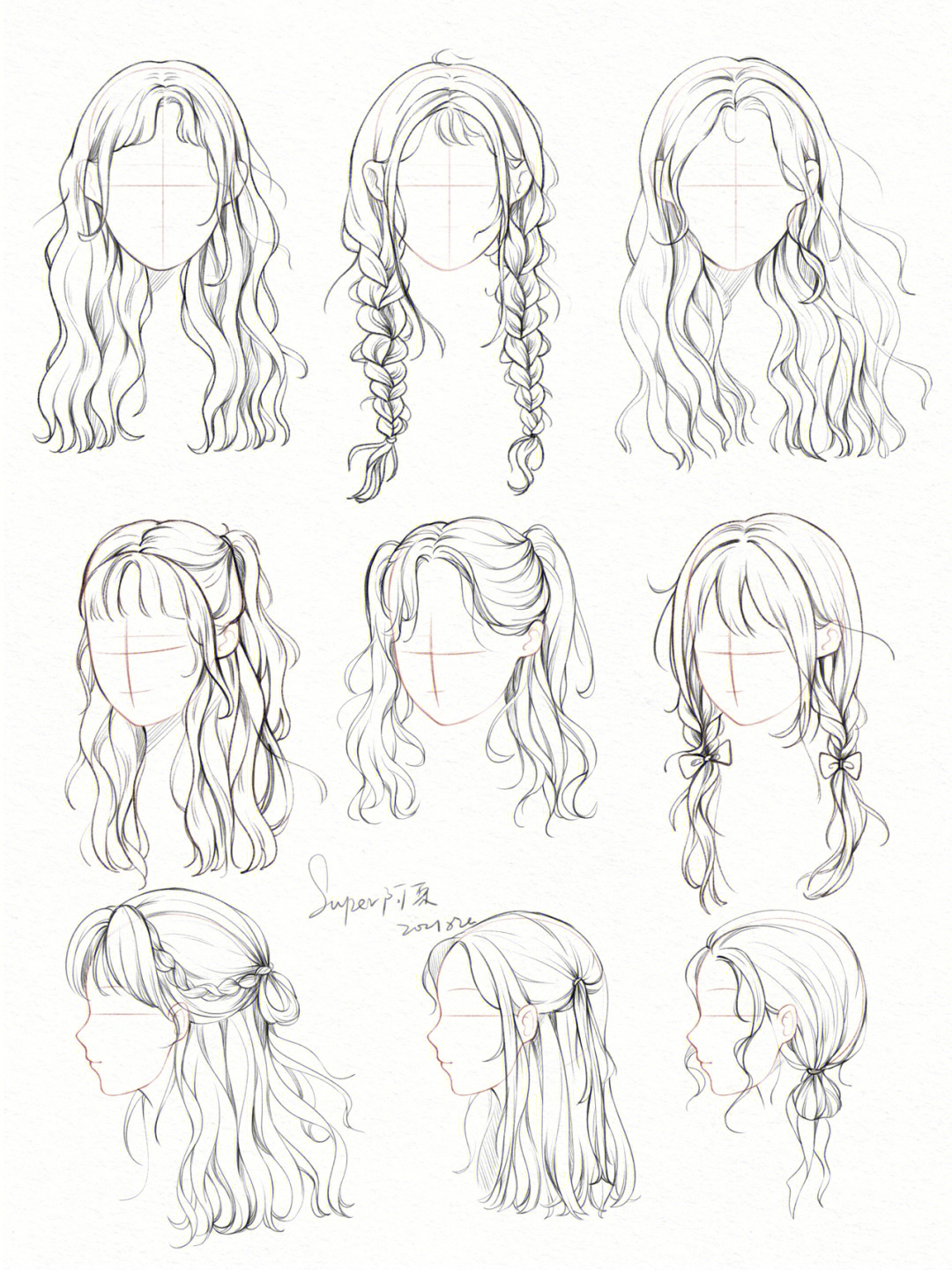 插画教程常见的几种长发发型绘制