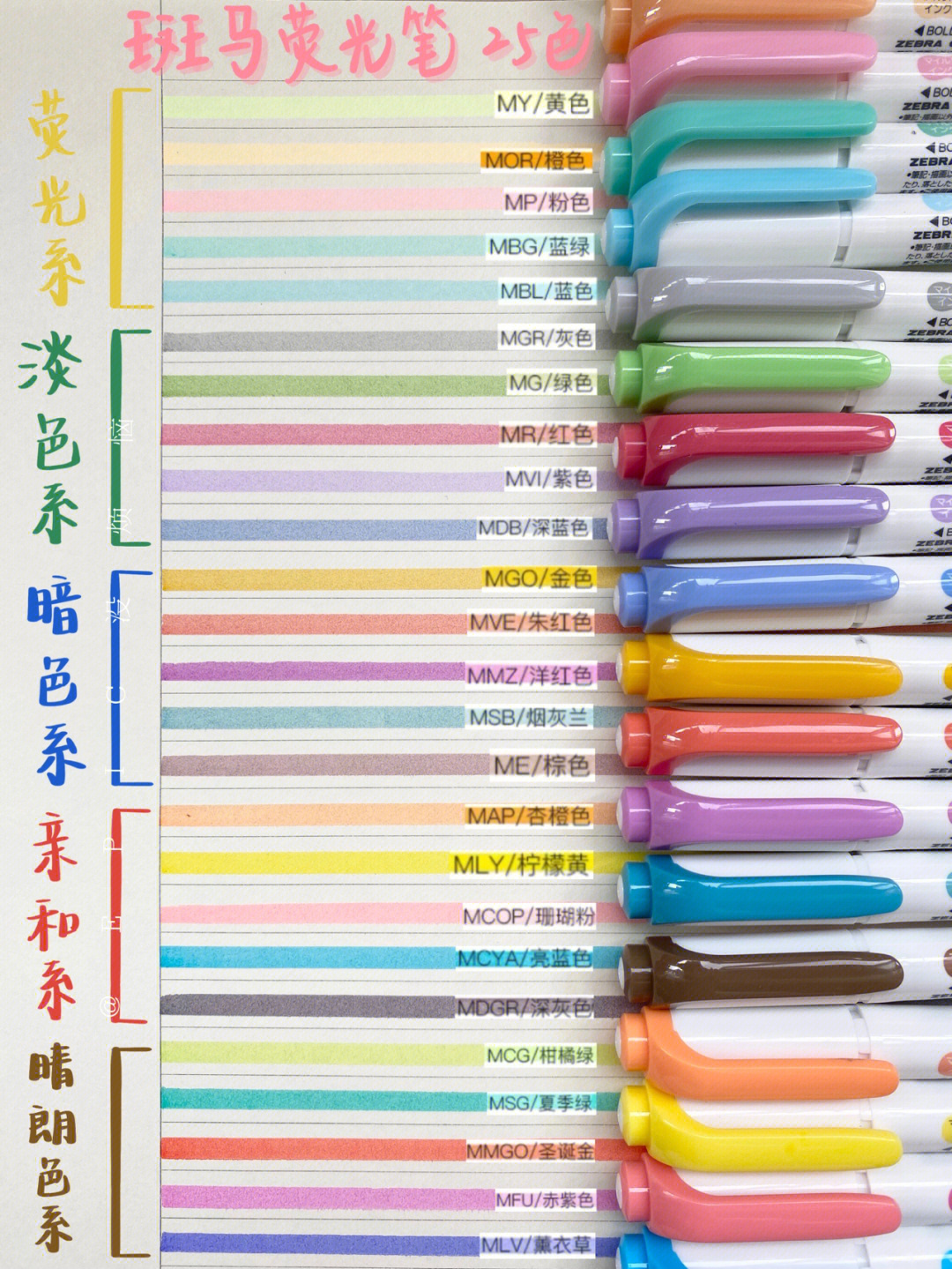 斑马荧光笔颜色代码图片