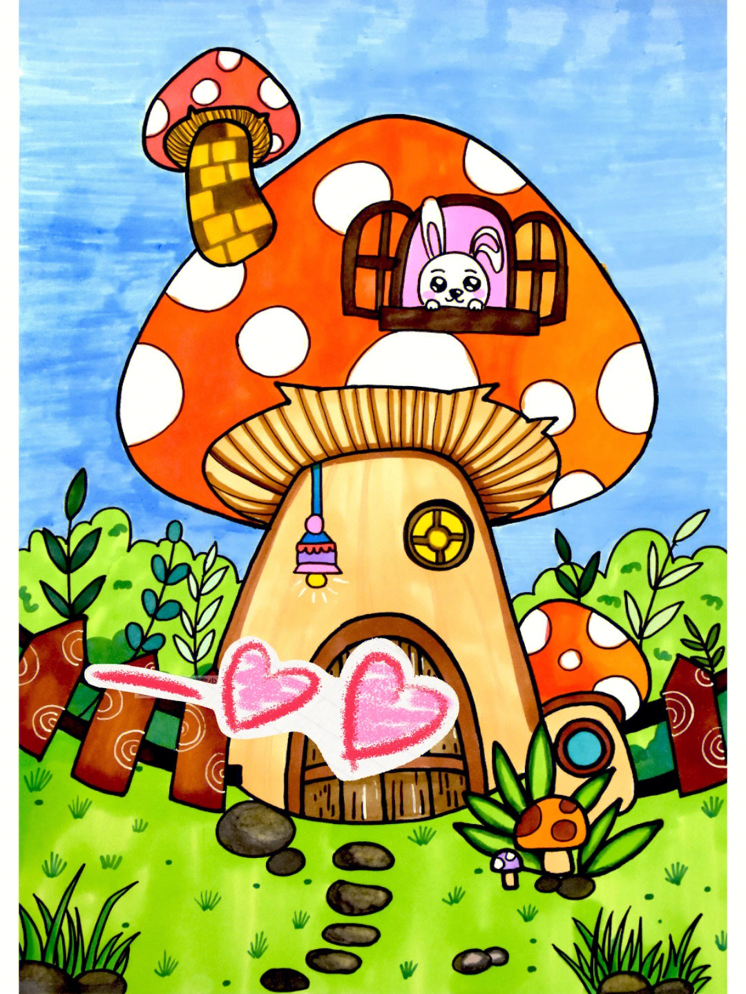 可爱的蘑菇屋观察蘑菇的图片,分析蘑菇的外形特征与结构,用线描的绘画