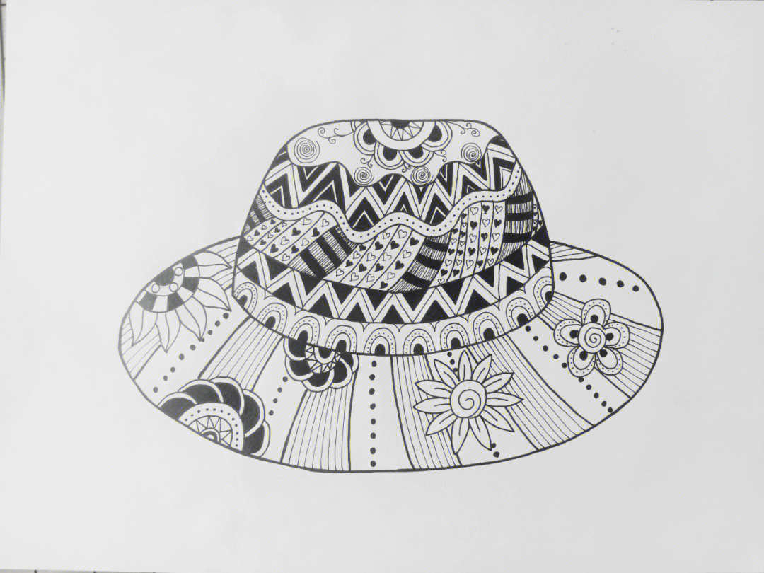 帽子创意画黑白线图片
