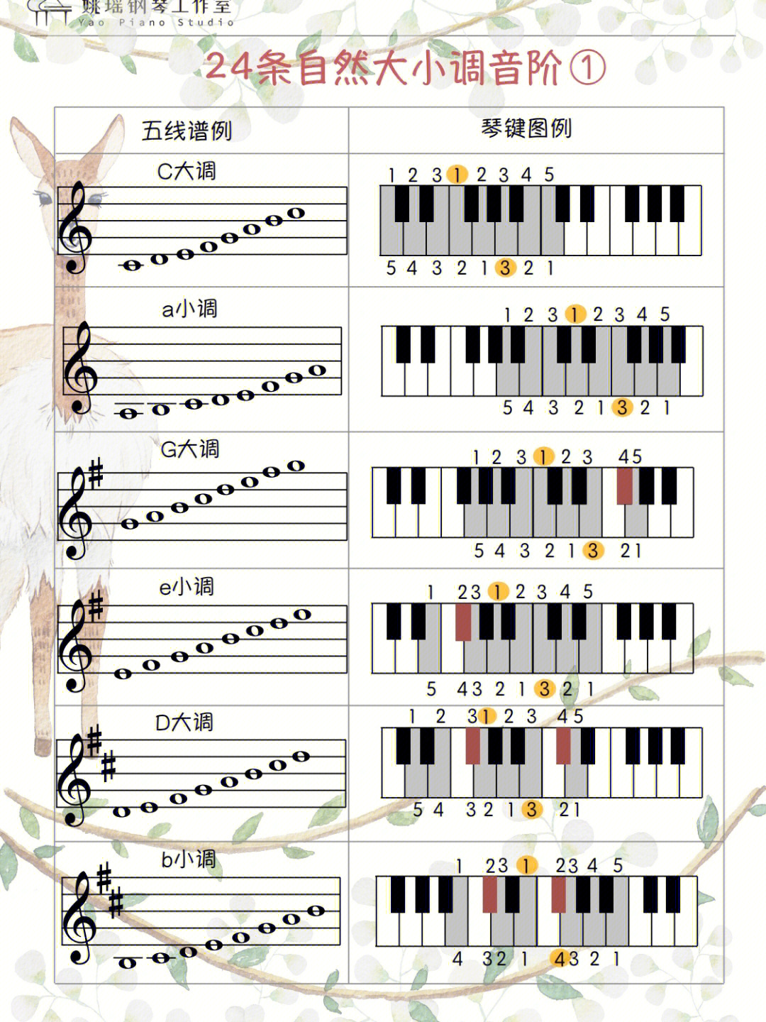 钢琴基本功保姆级24条大小调音阶图