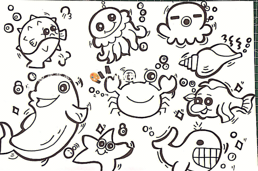 海底动物简笔画组合图片