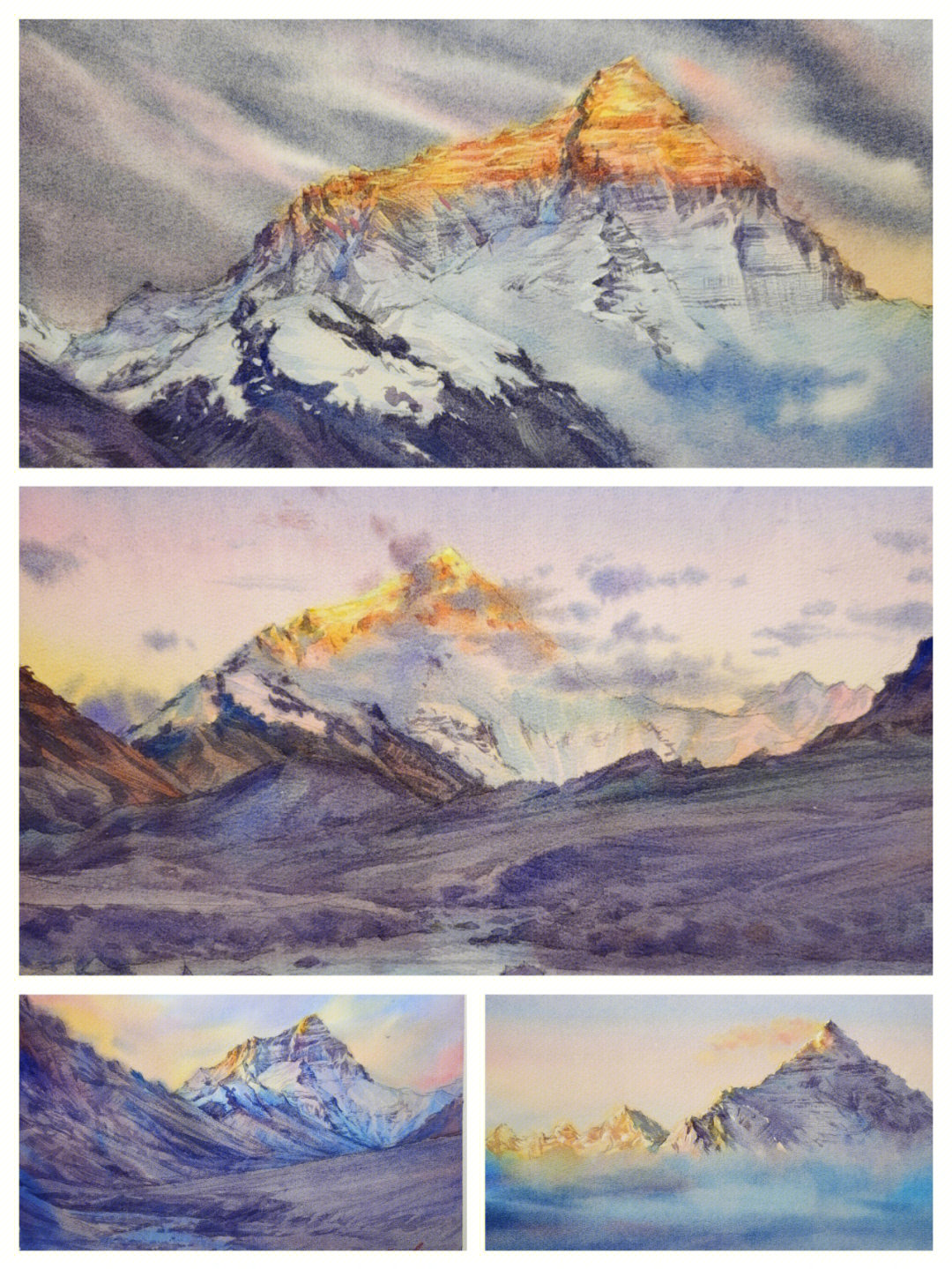 珠穆朗玛峰绘画彩铅图片