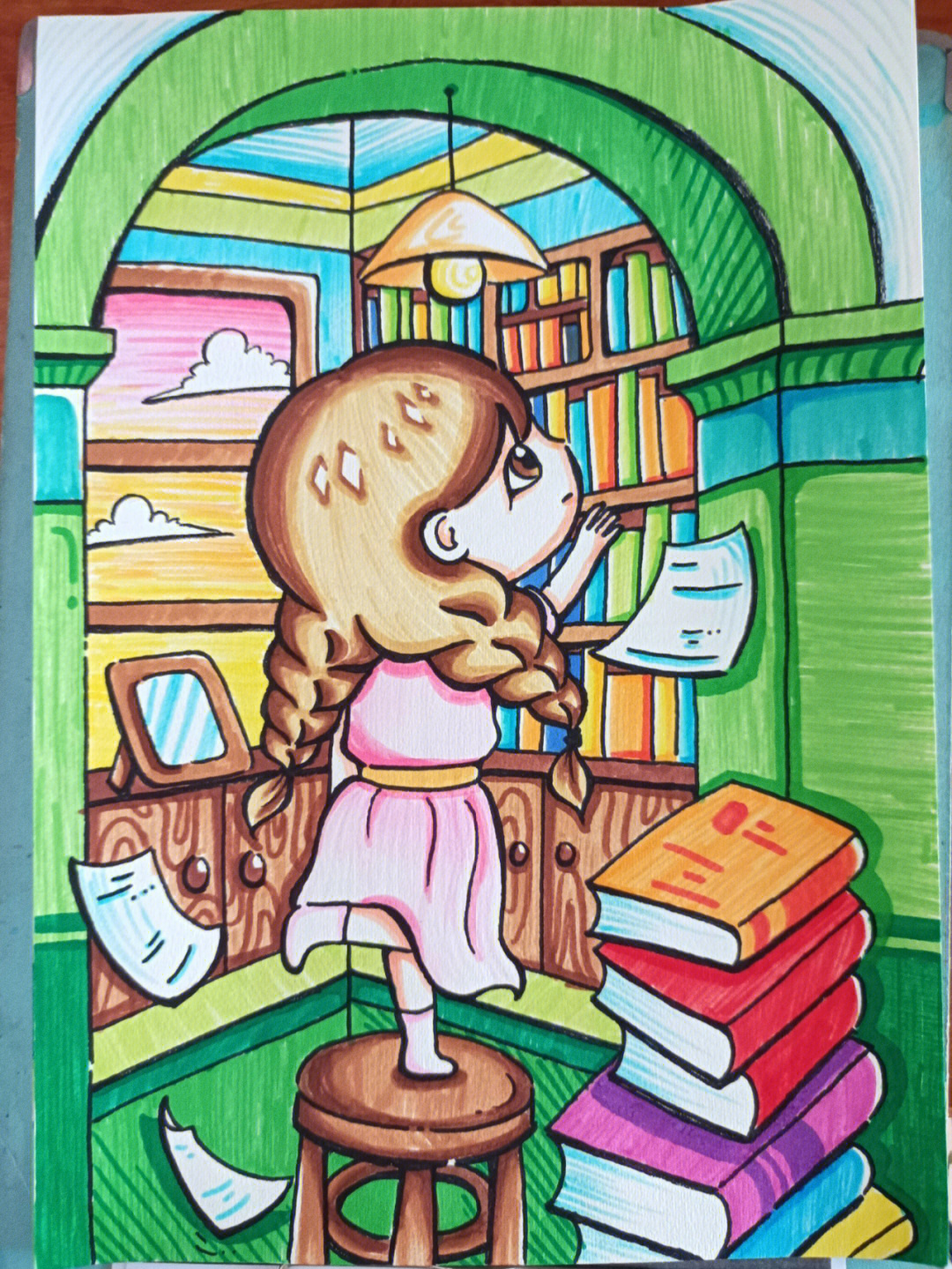 图书馆创意主题儿童画含过程