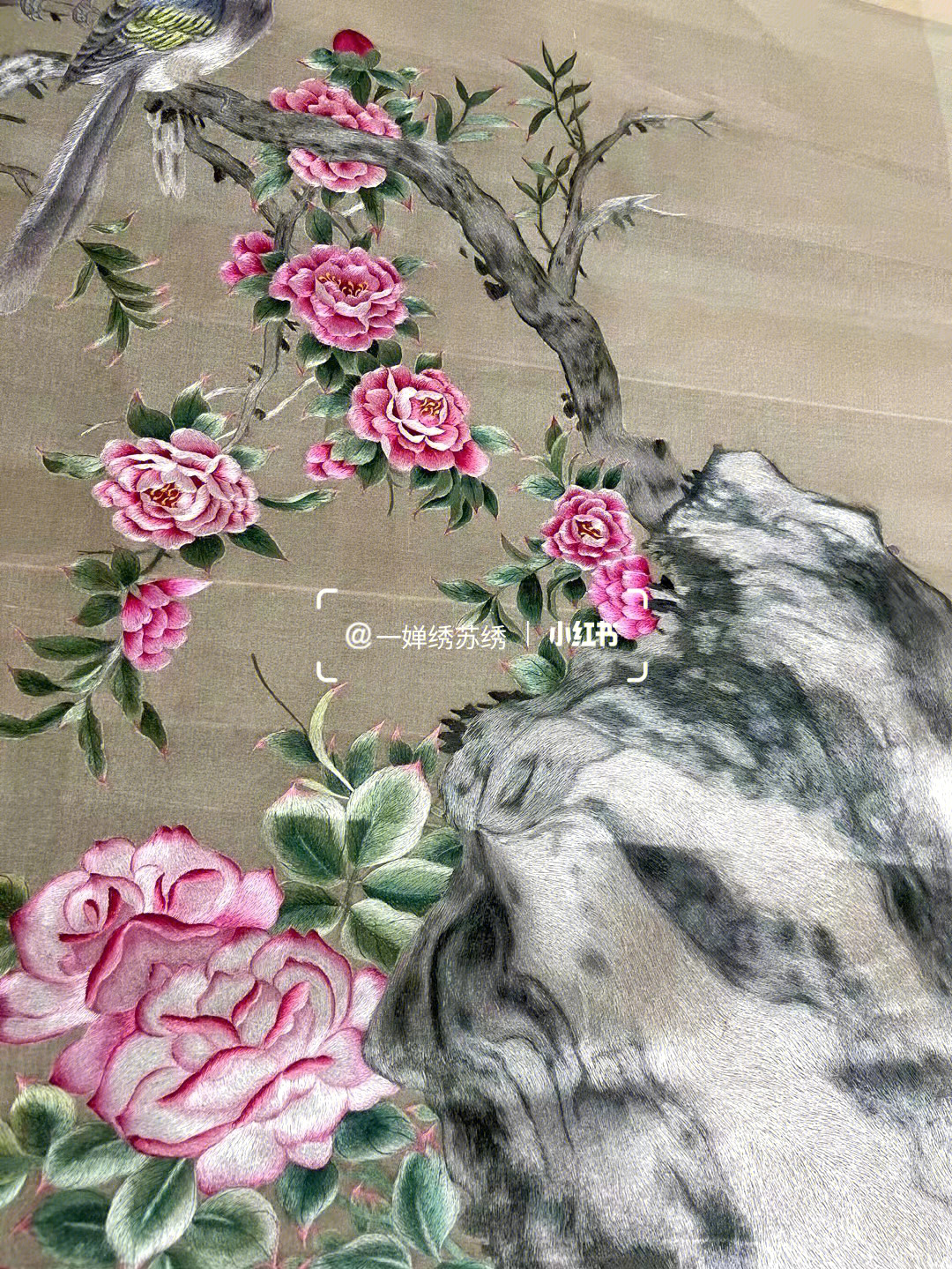 单面绣苏绣芙蓉花鸟图散套针工艺