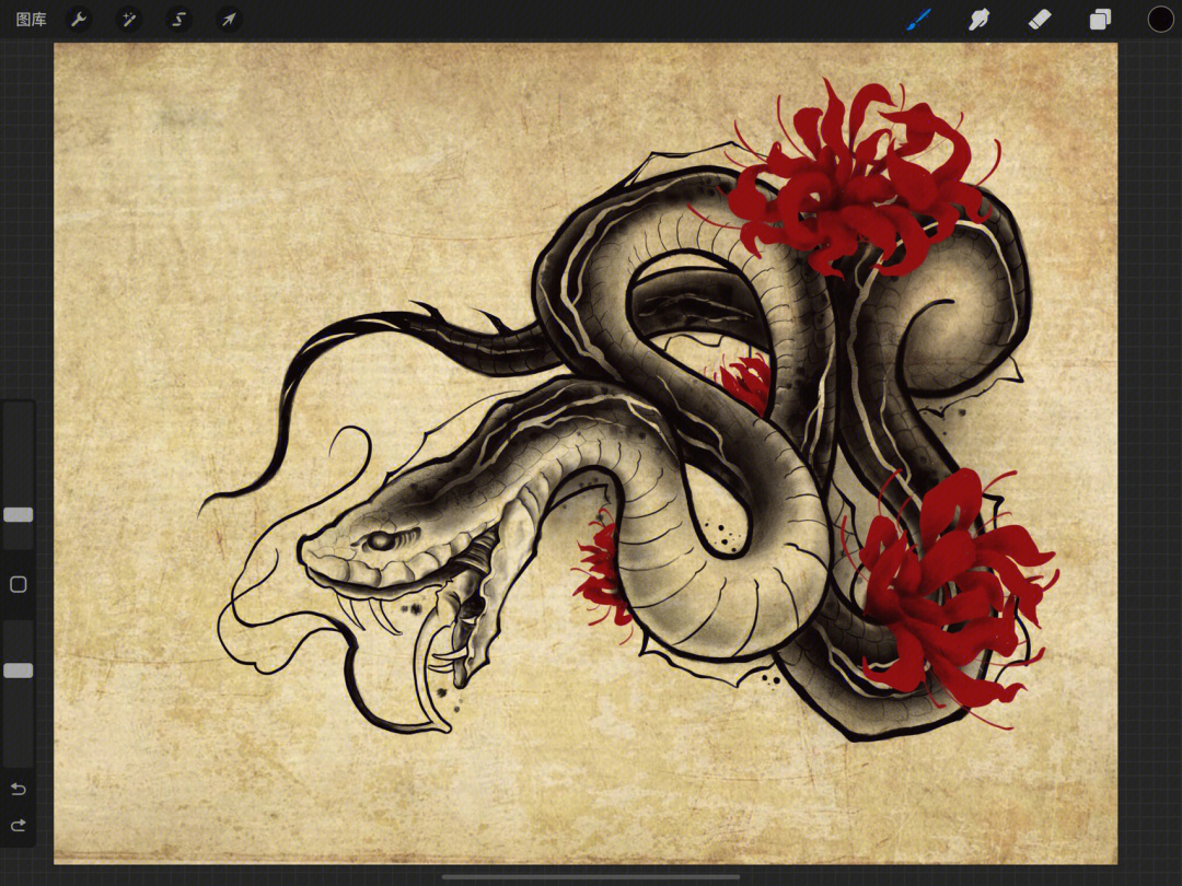 纹身手稿蛇与彼岸花