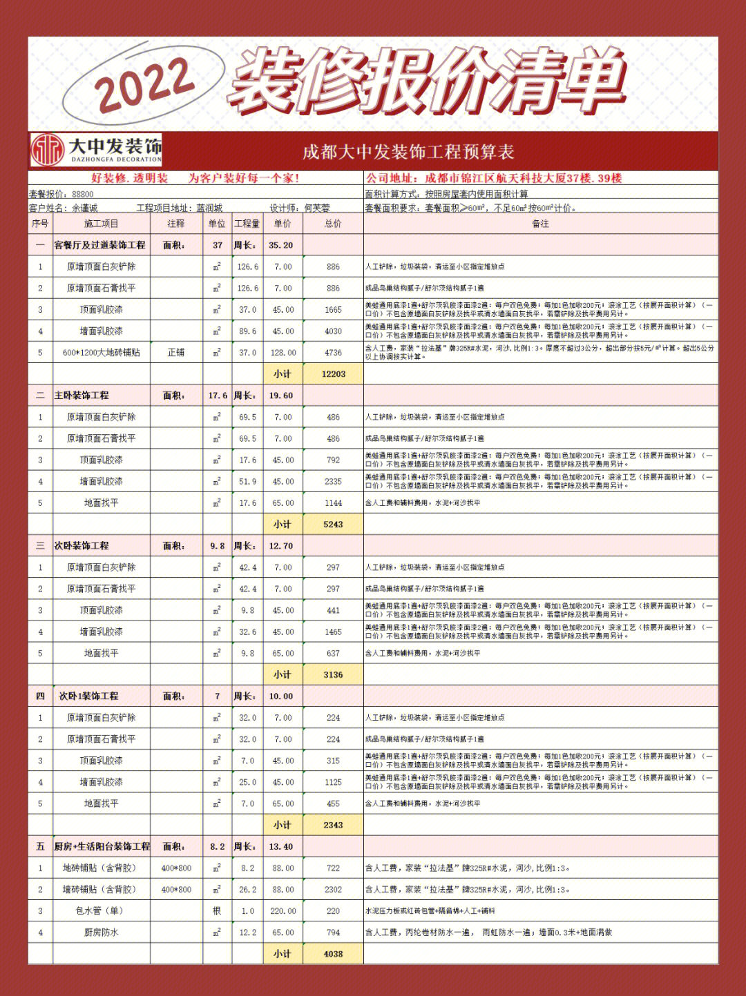 三室两厅两卫空开清单图片