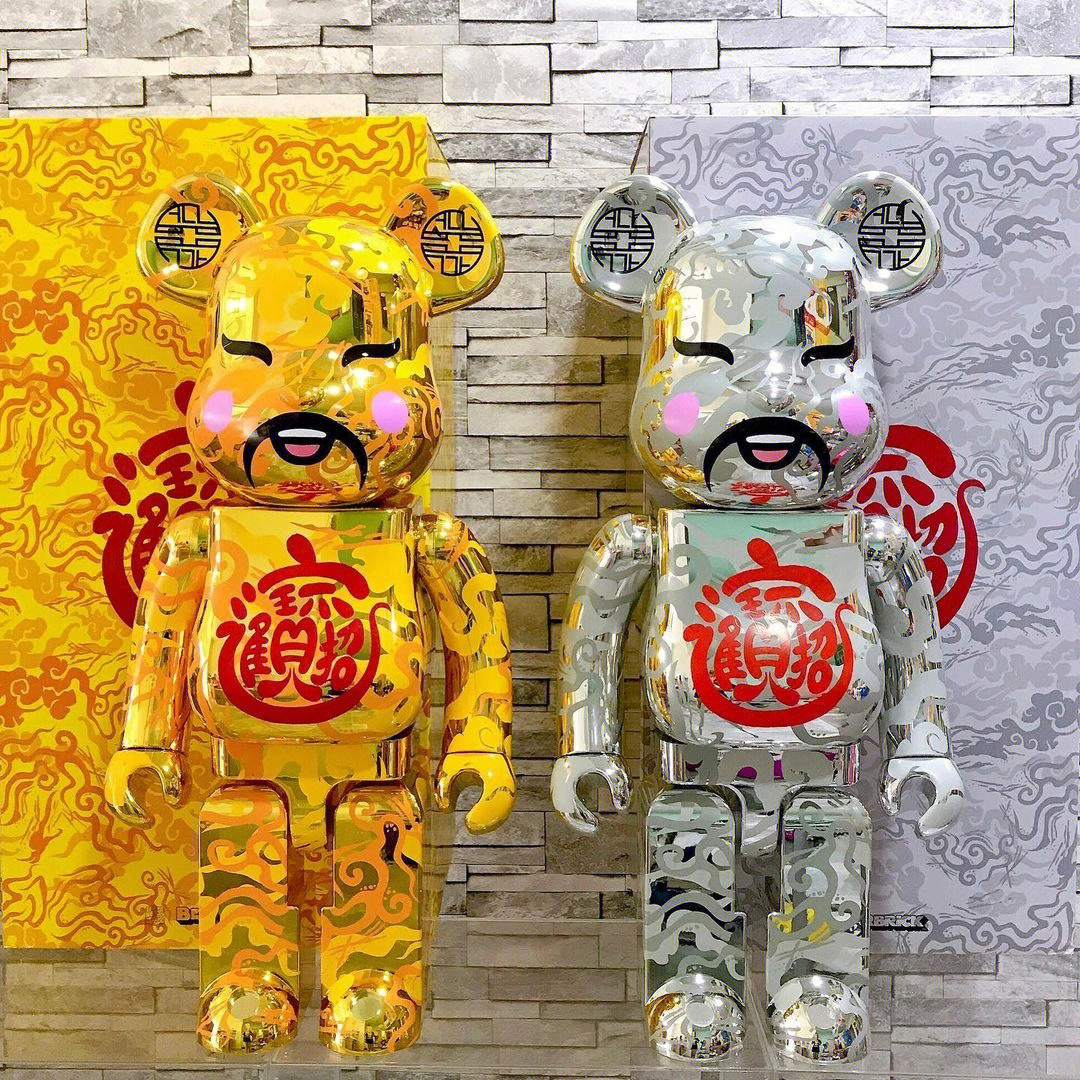 bearbrick金银财神爷积木熊摆件