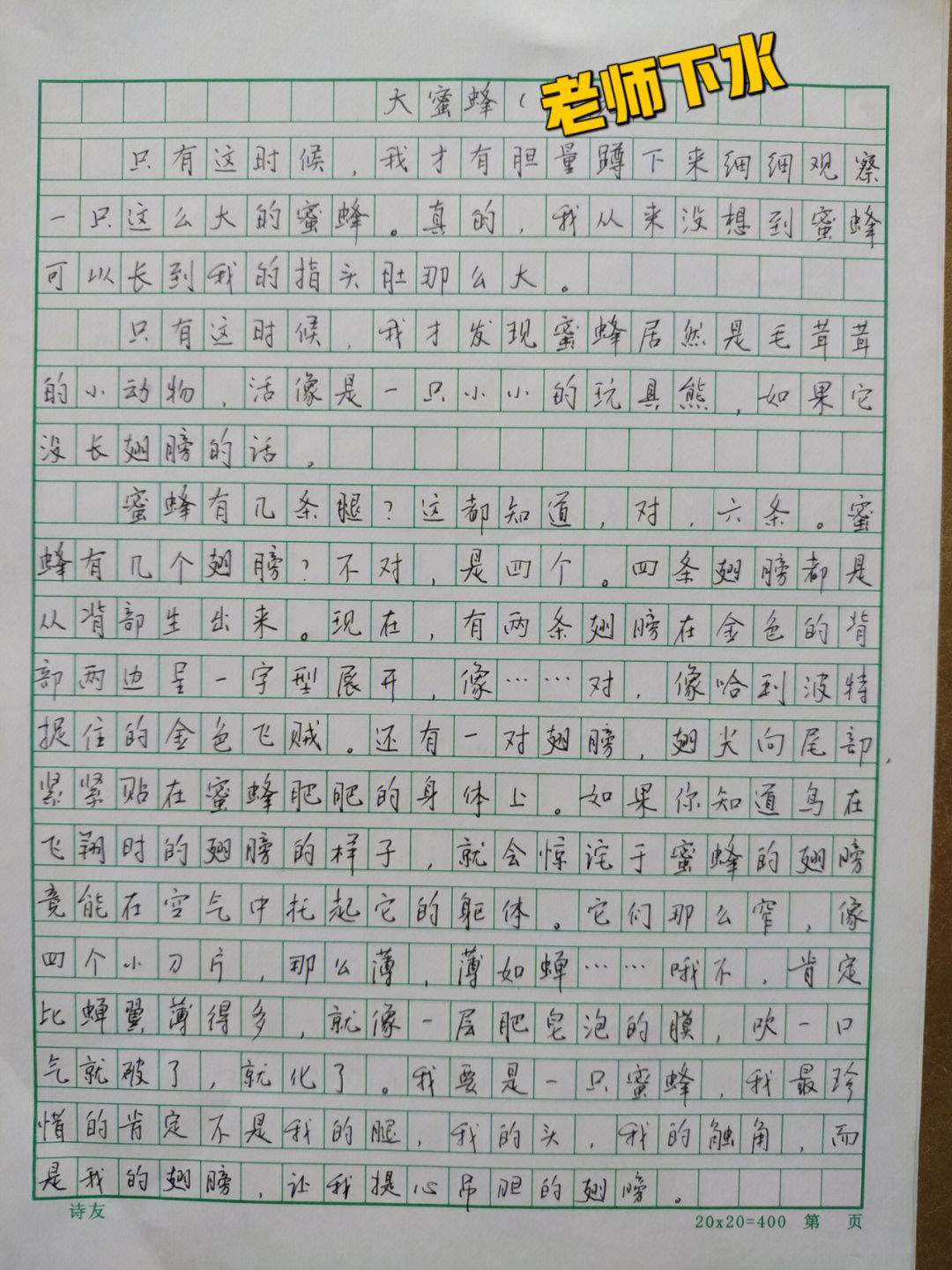 镜细节描写描写对象是小虫小花这回老师的字有点拉胯遭ko了