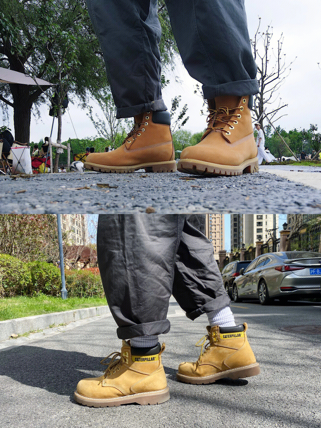 timberland与cat黄靴图片