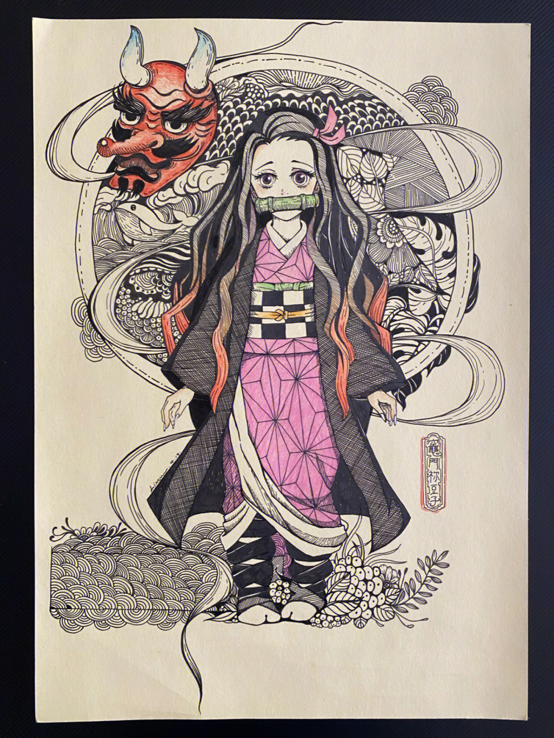 鬼灭之刃祢豆子灶门祢豆子人物线描装饰画