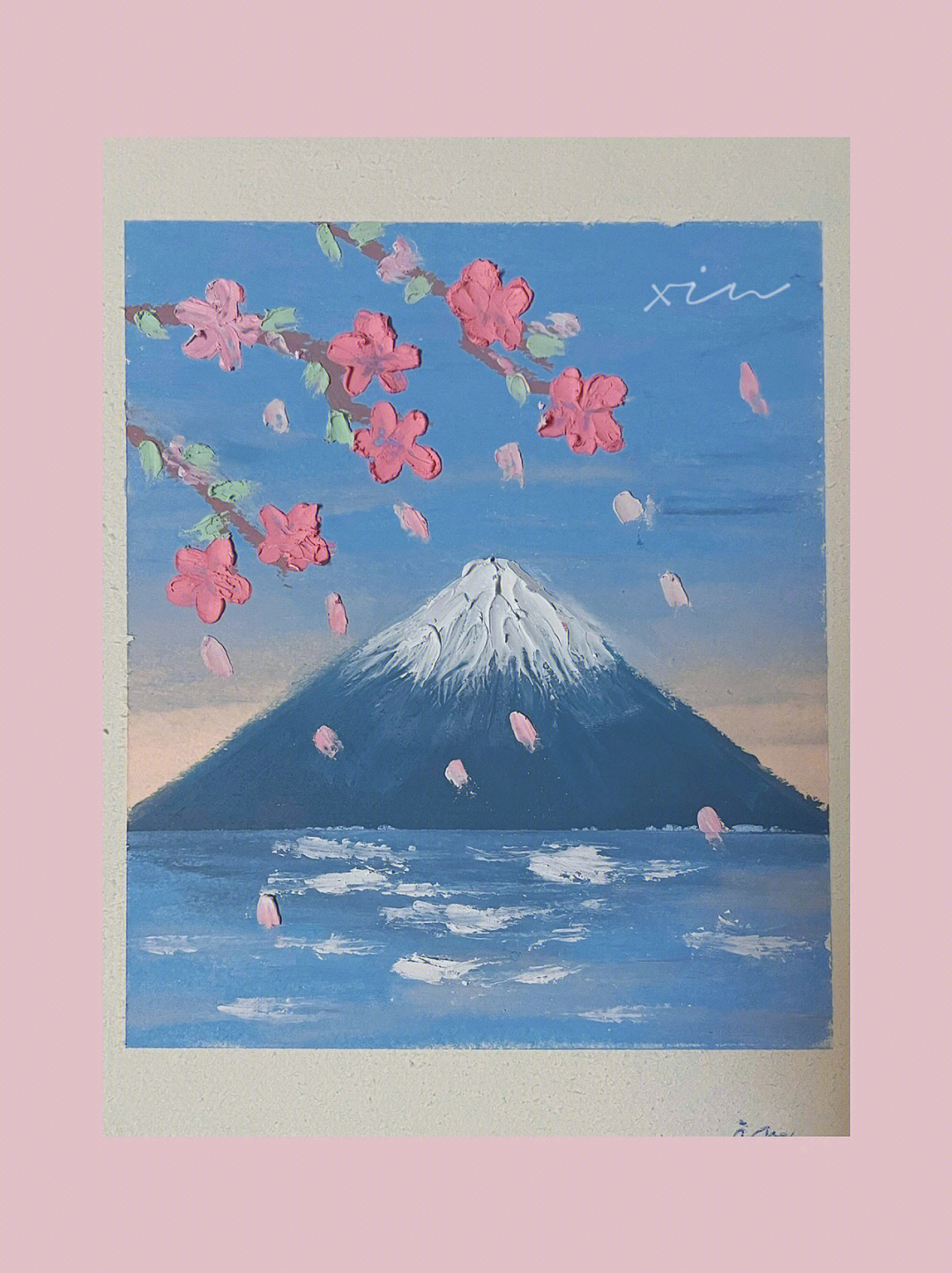 富士山樱花油画棒