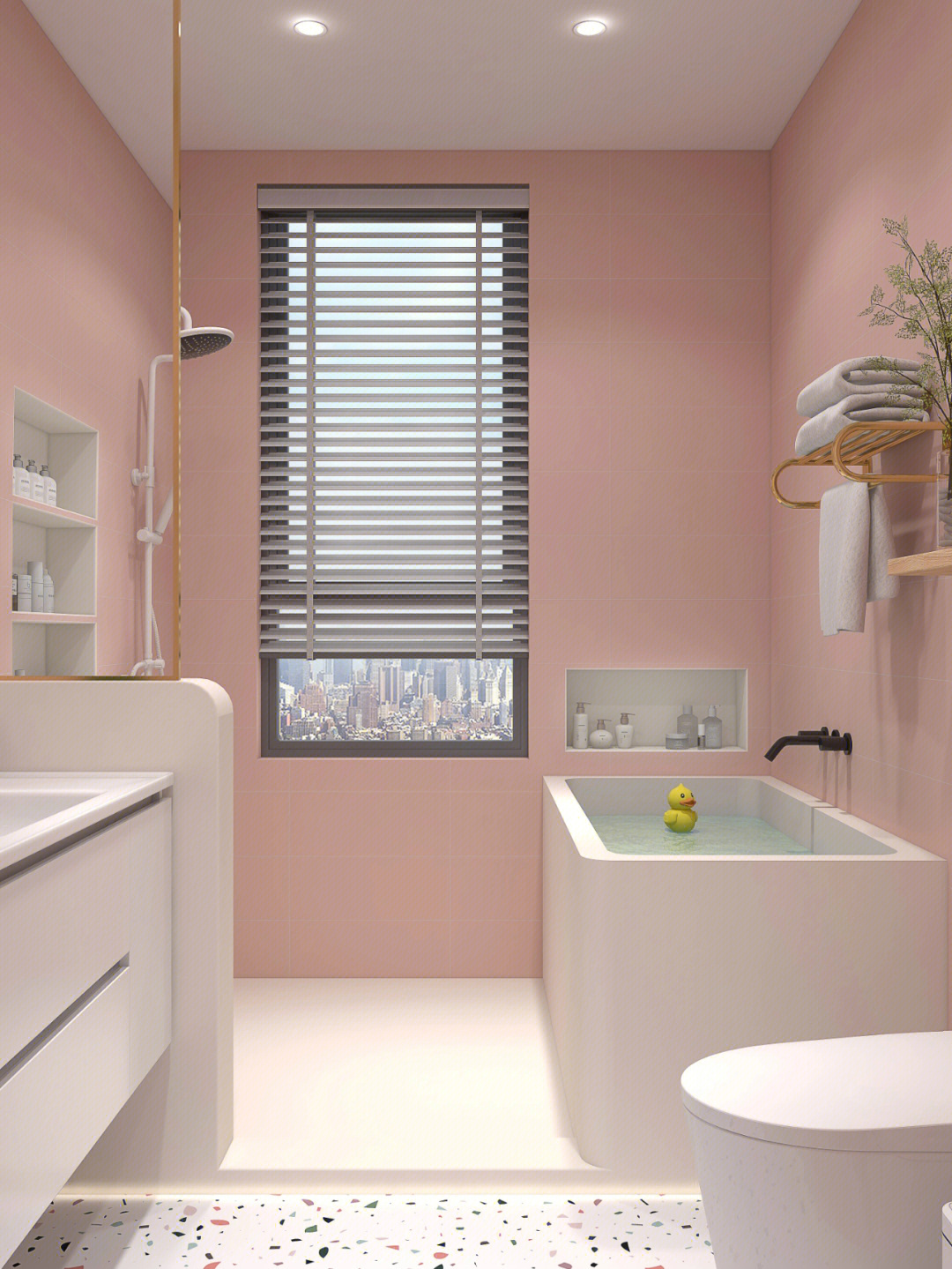 砌浴缸真是yyds简约白色的浴室柜也很百搭小熊镜就是少女卫生间的首选
