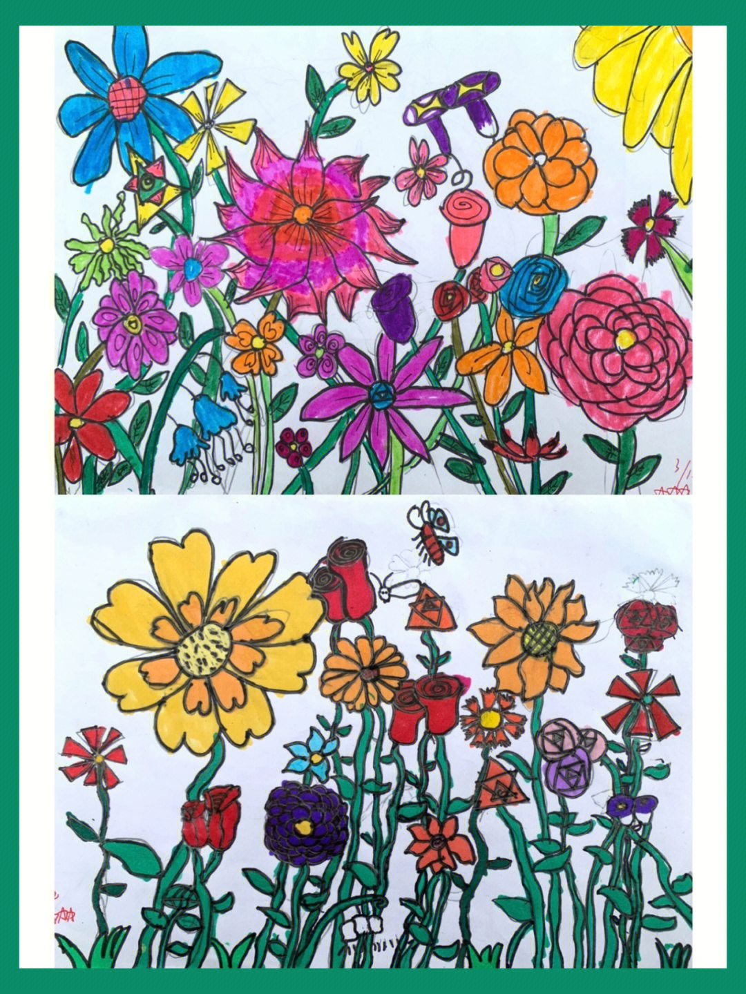 儿童画茂密的花朵图片