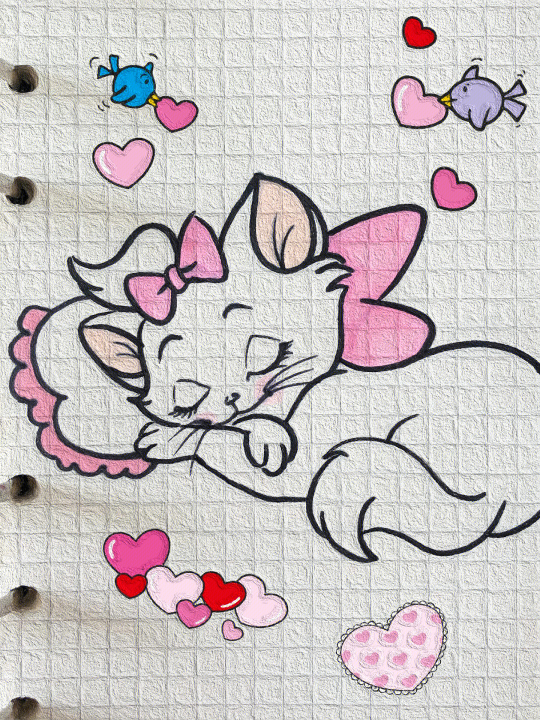 可爱简笔画分享464迪士尼玛丽猫