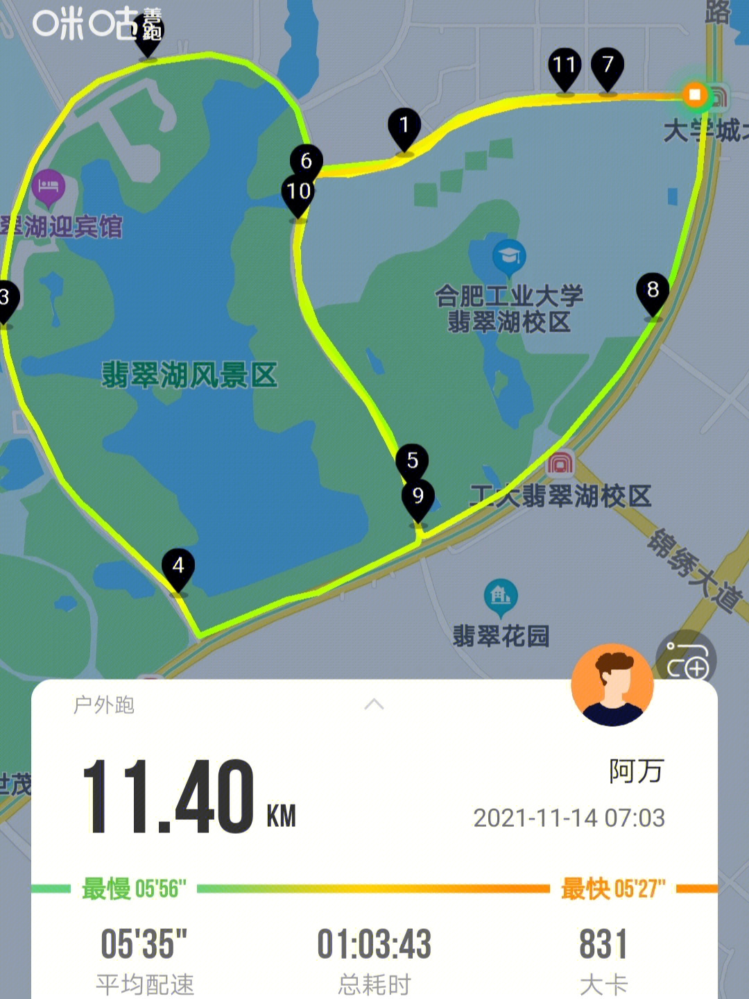 合肥翡翠湖爱心跑路线图片