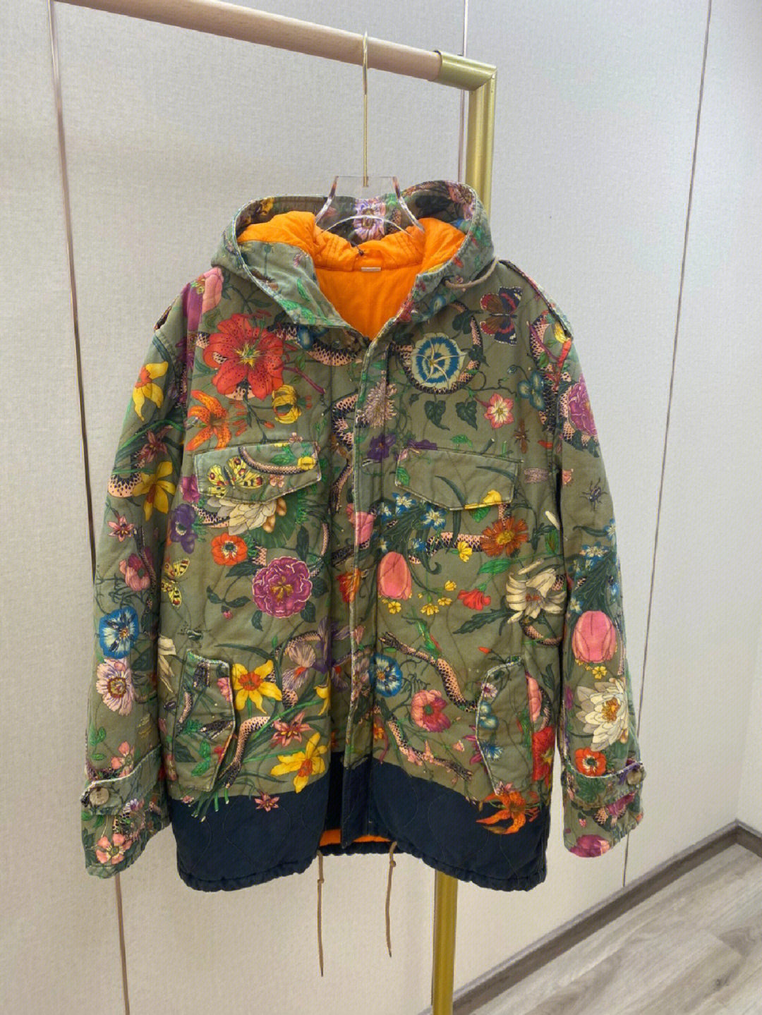 【现货特价】gucci男款花鸟复古棉服外套48码