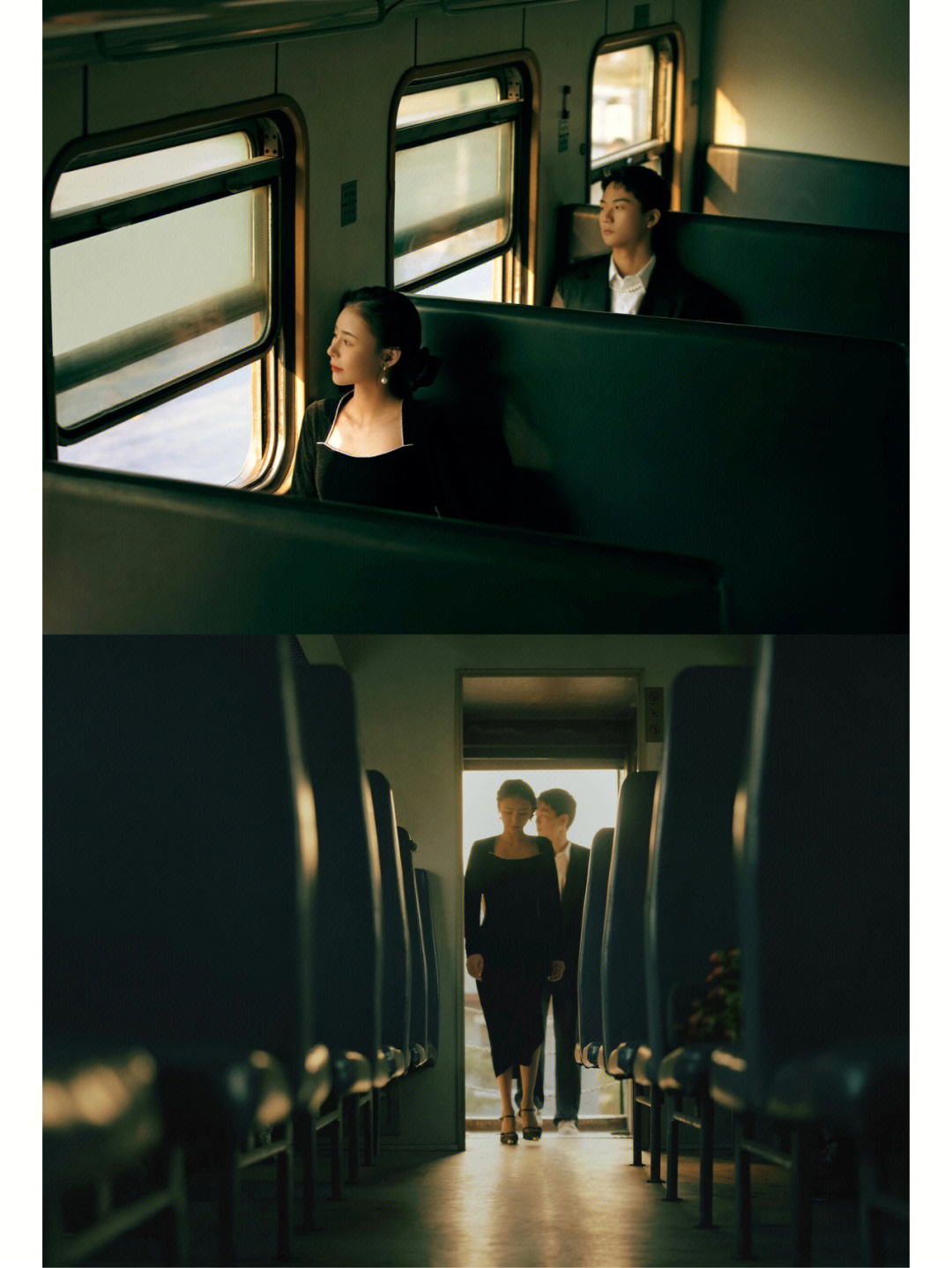 也拍了这样一组轻复古电影感婚纱照选择绿皮火车靠窗的位置看着窗外