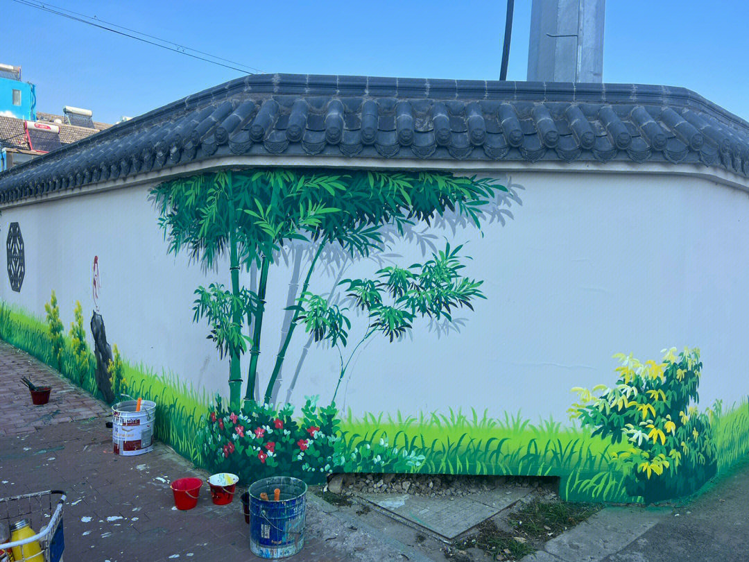 围墙风景画,美丽乡村文化墙墙绘