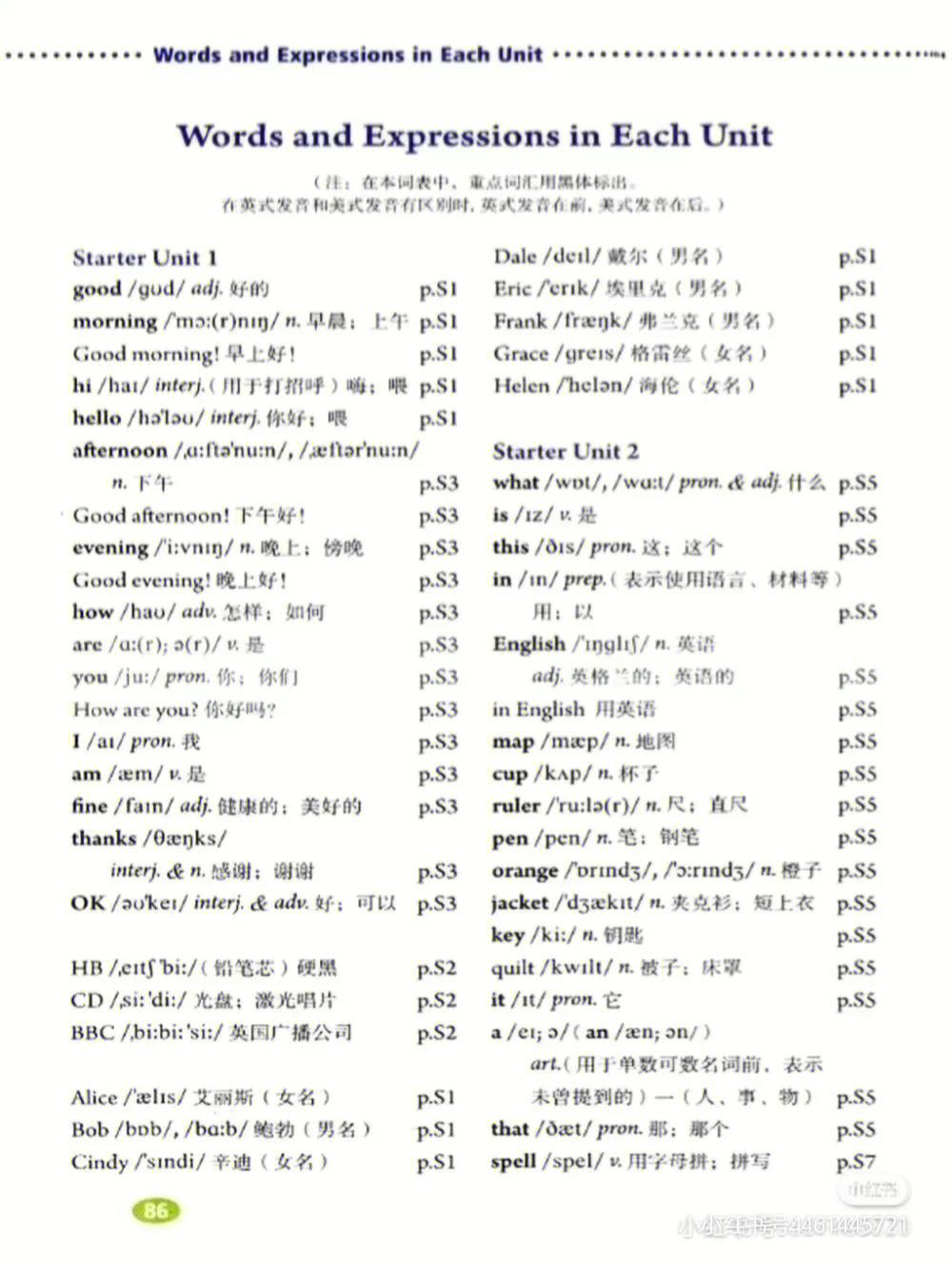 七年级上册英语单词表73