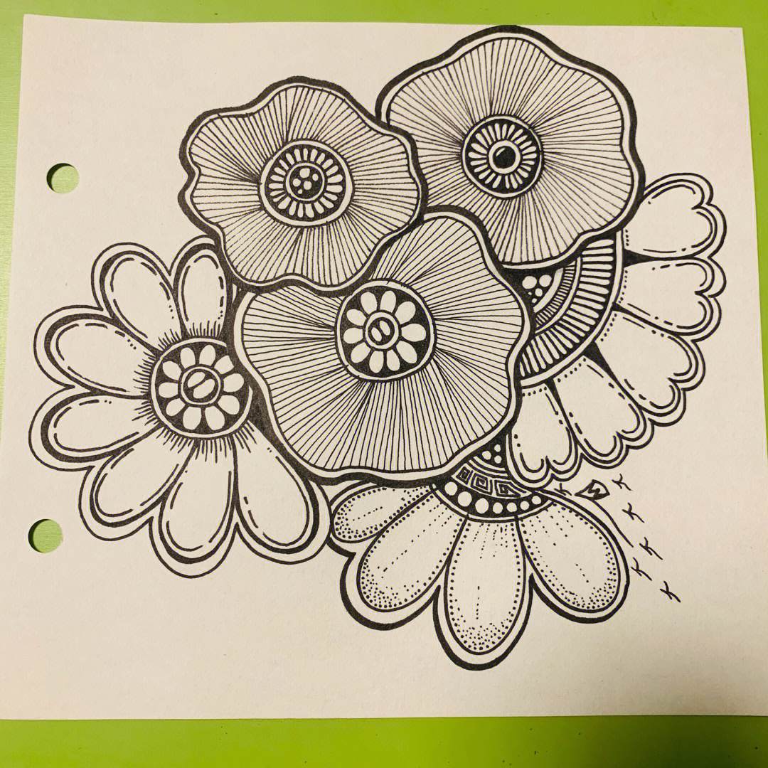 花朵线描画复杂图片