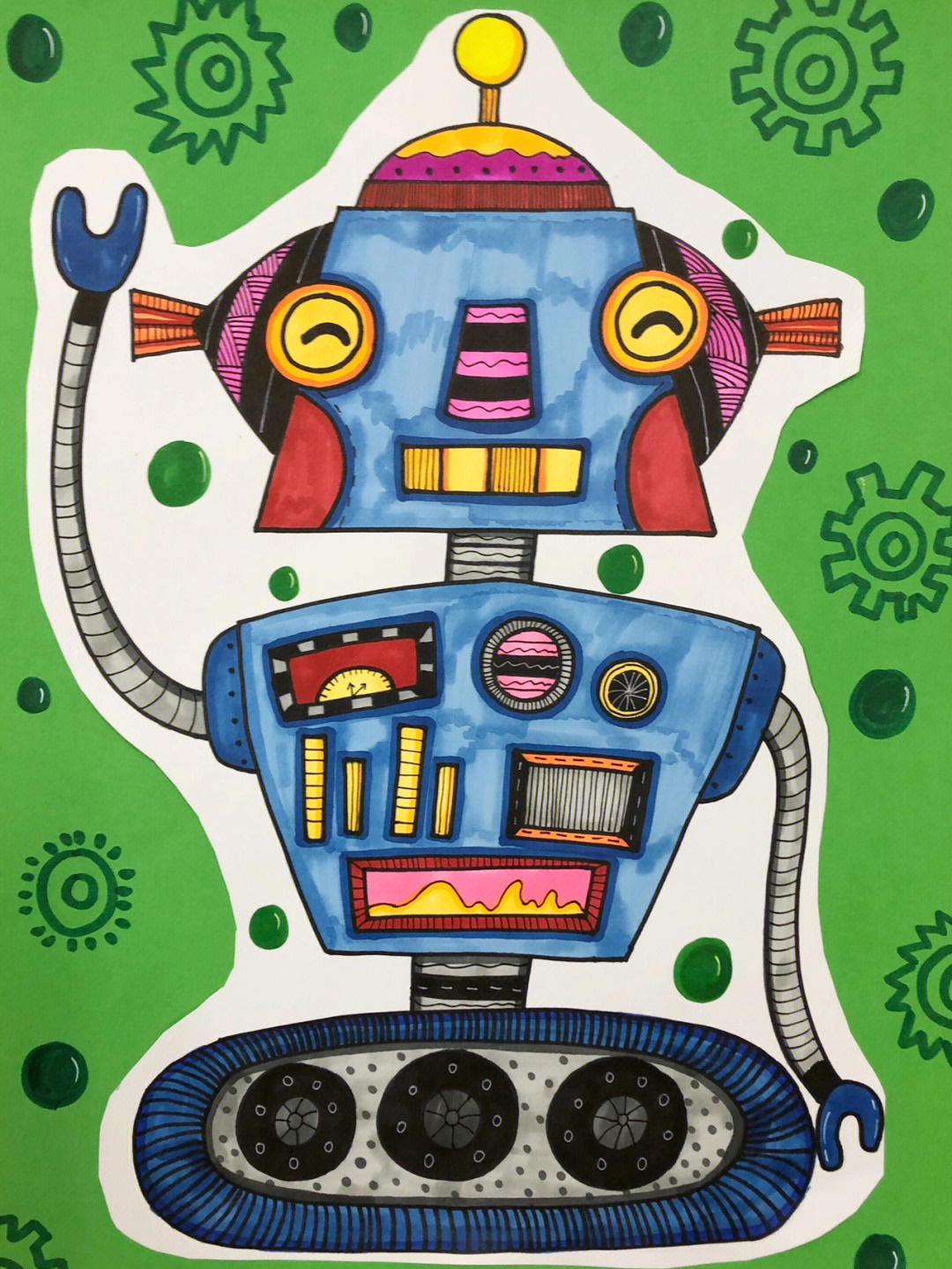 机器人线描画创意画适合一二年级小朋友