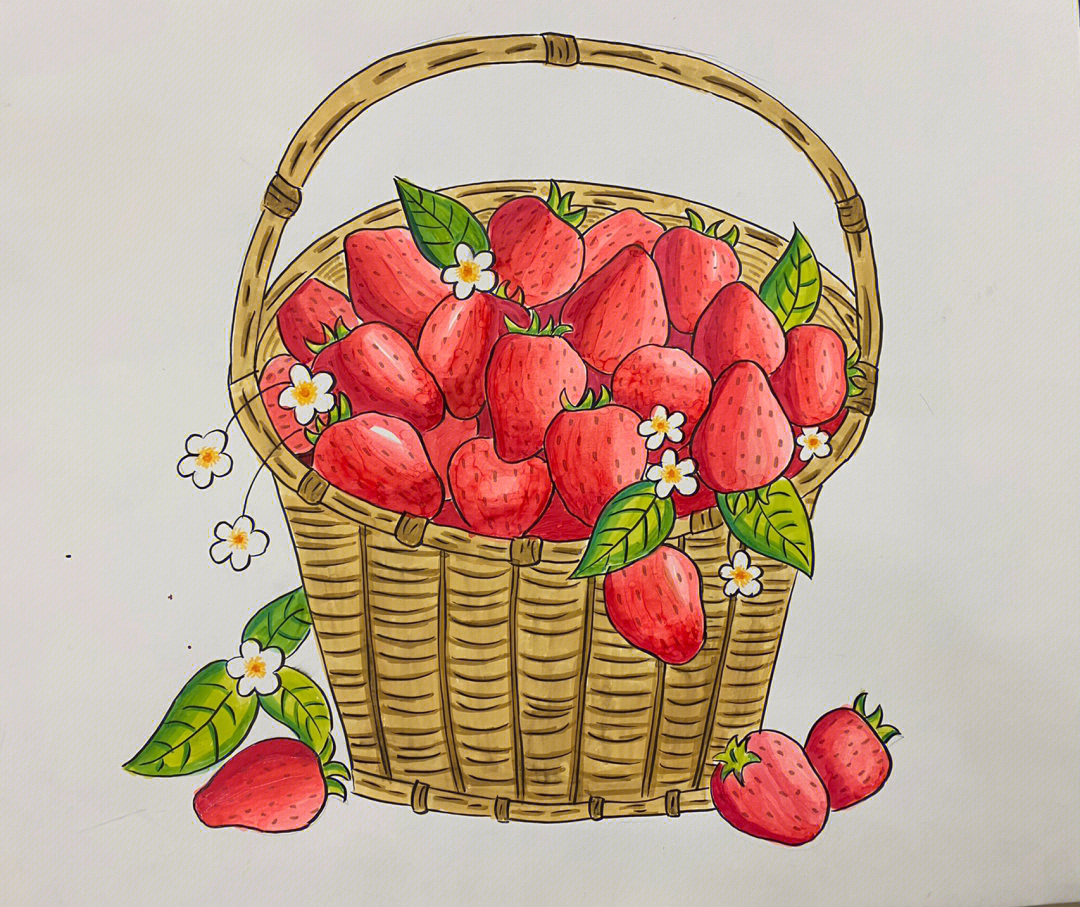 儿童画摘草莓简笔画图片