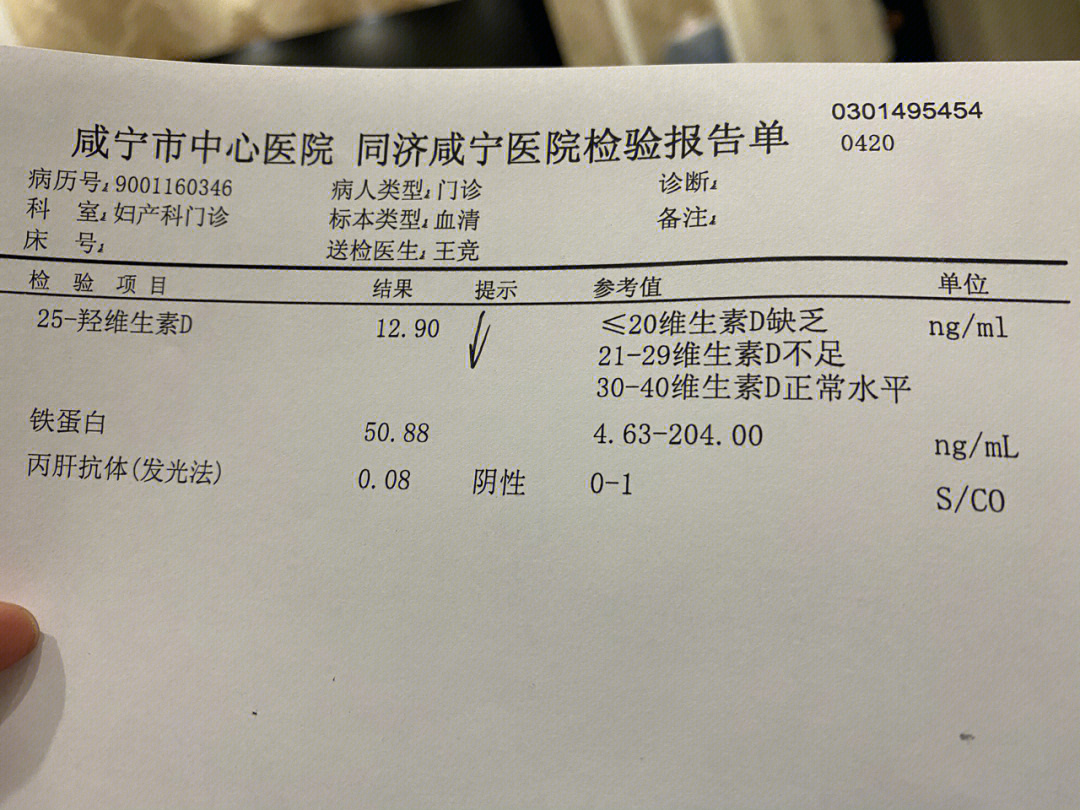 维生素D化验单图片