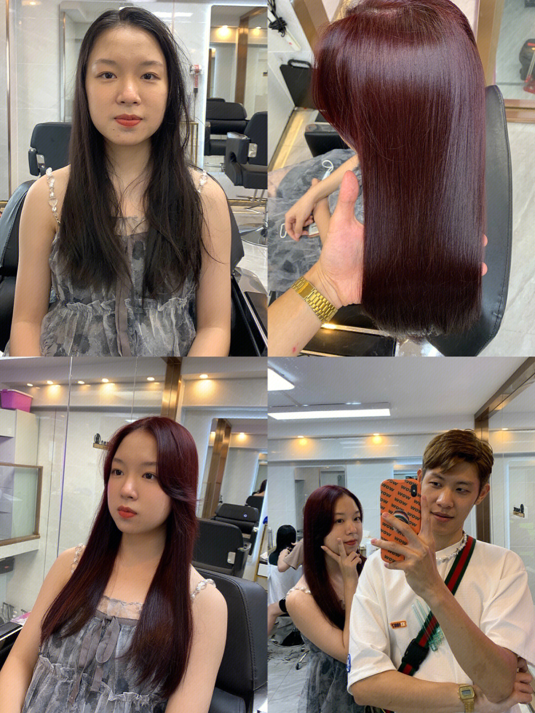 脸小的女生,选择的呢是红发型,这是斜式刘海的绚丽红发型,整个红发型