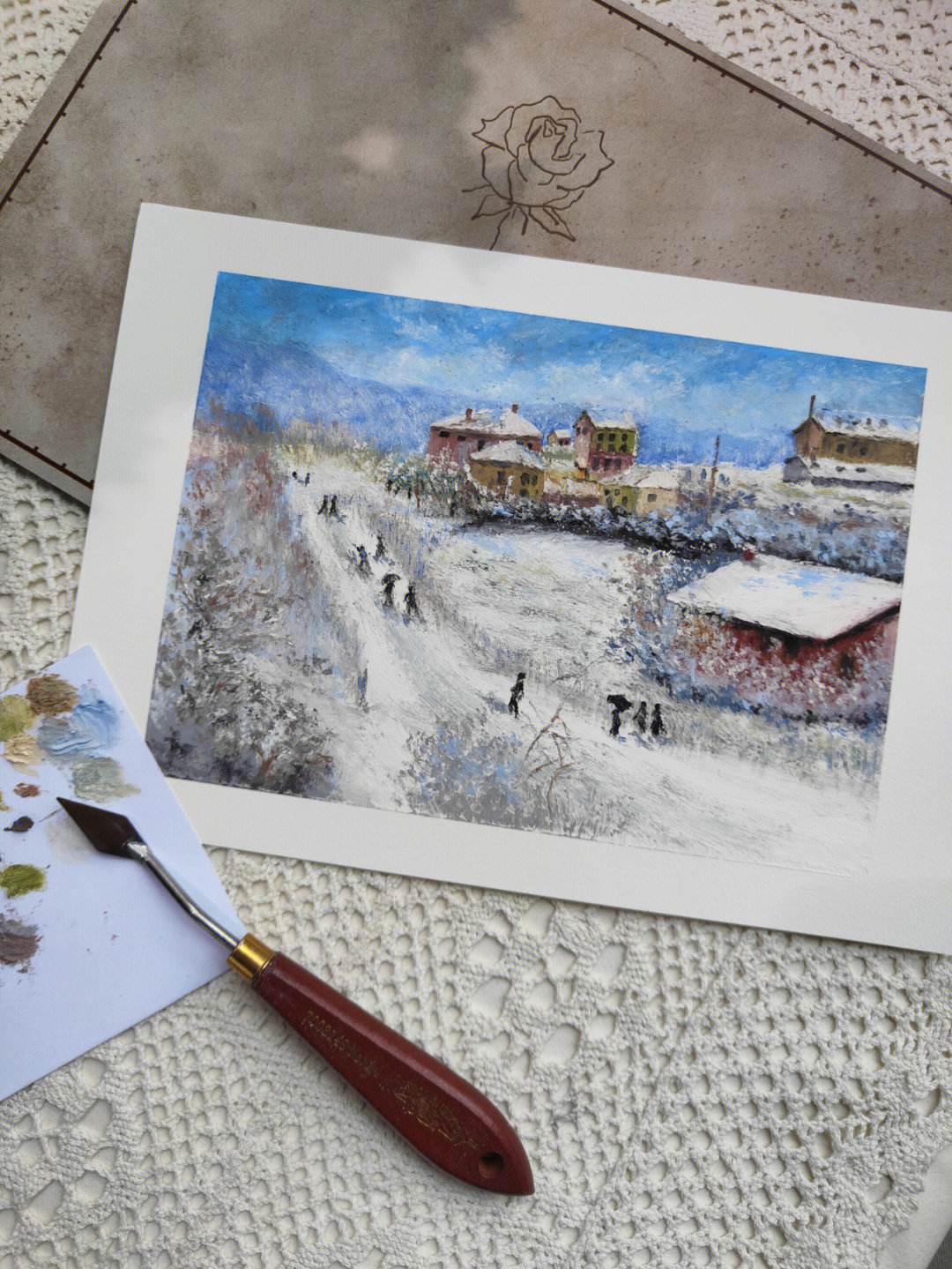 油画棒风景冬日雪景02含绘画步骤