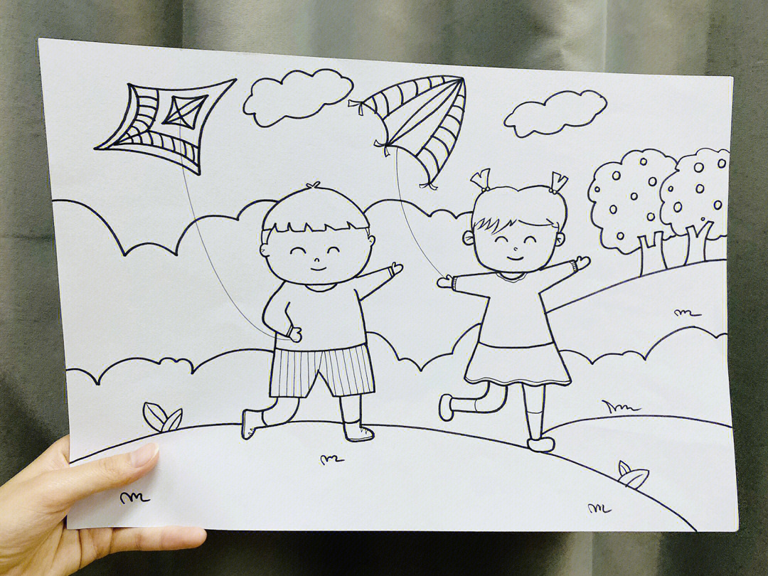 暑假趣事放风筝简笔画图片
