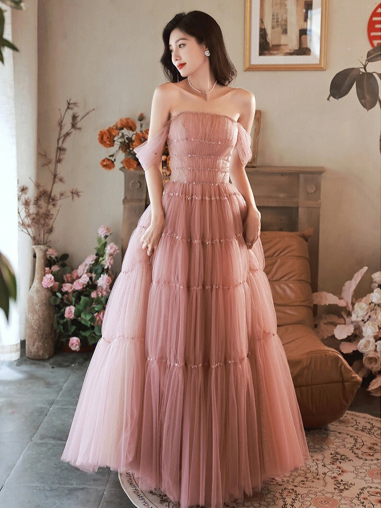 超美粉色系公主成人礼服可做艺考礼服