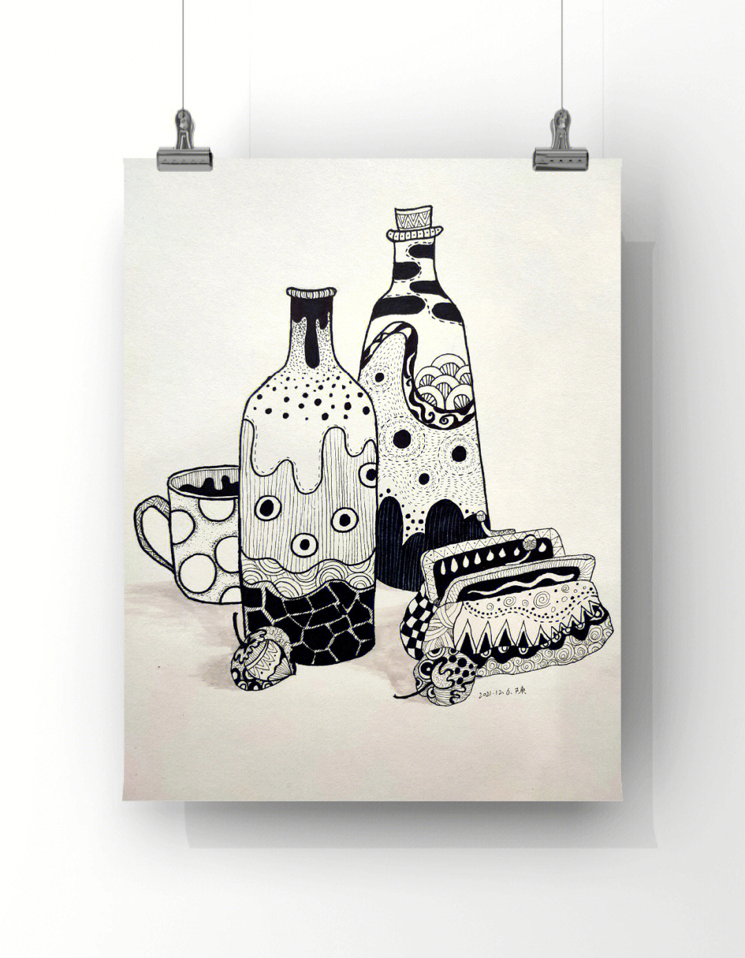 瓶子线描画创意图片