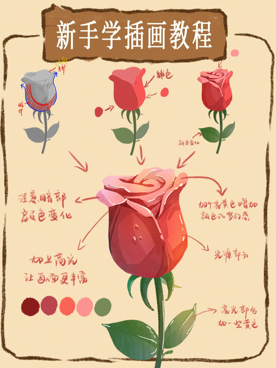 零基础学画画画一朵超简单的玫瑰花
