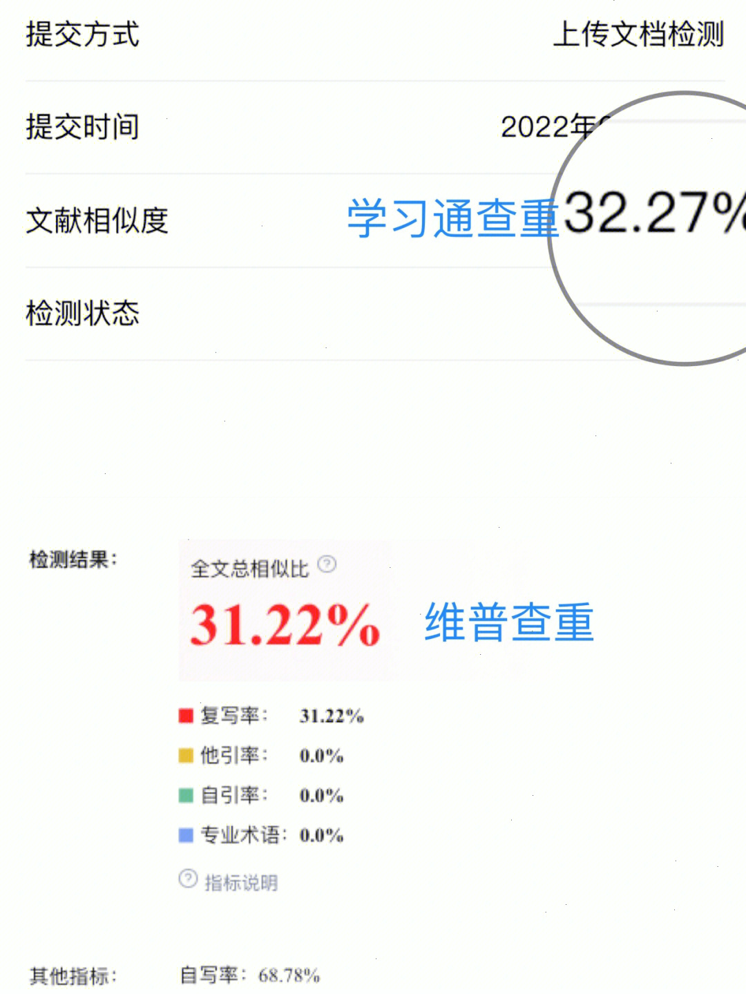 并且学习通的查重率和维普的查重率大差不差7515