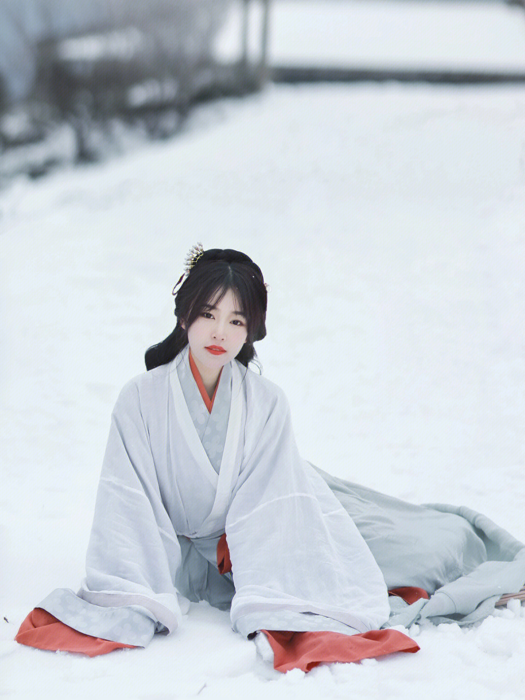 姚江源头的雪景真美宁波约拍古风汉服