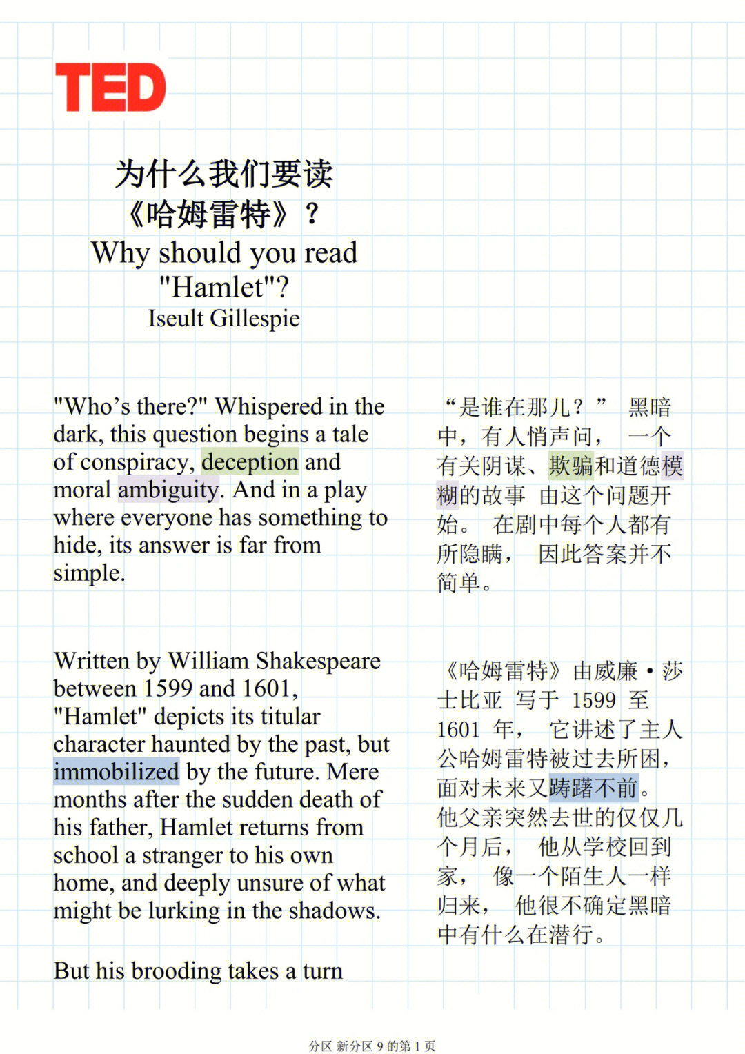 ted阅读笔记为什么我们要读哈姆雷特