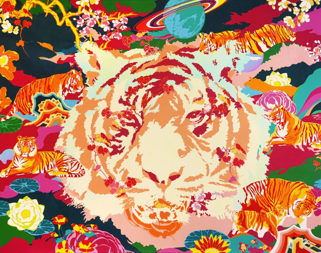 91「虎之奇境」是jacky tsai 于2019年创作的巨幅画作,其魅力在于明