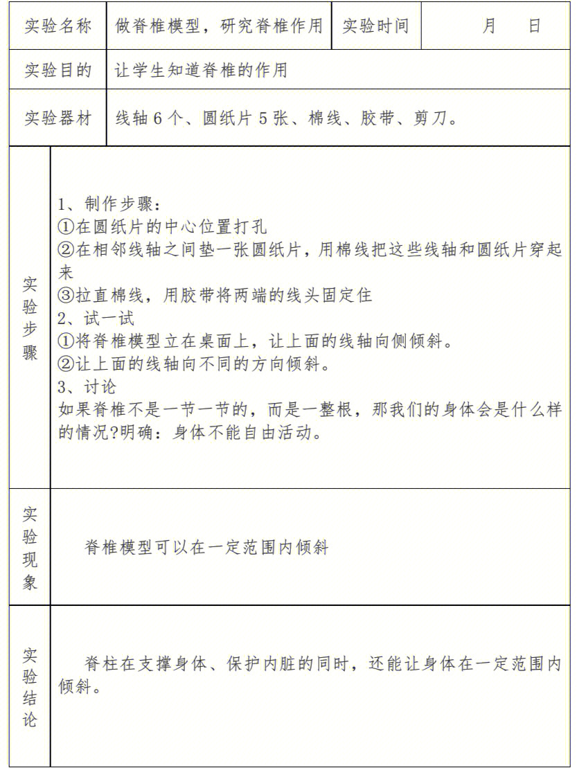 四年级科学 苏教版四年级科学上册实验报告单