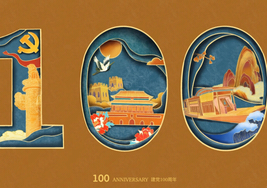 纪念建党100周年插画图片