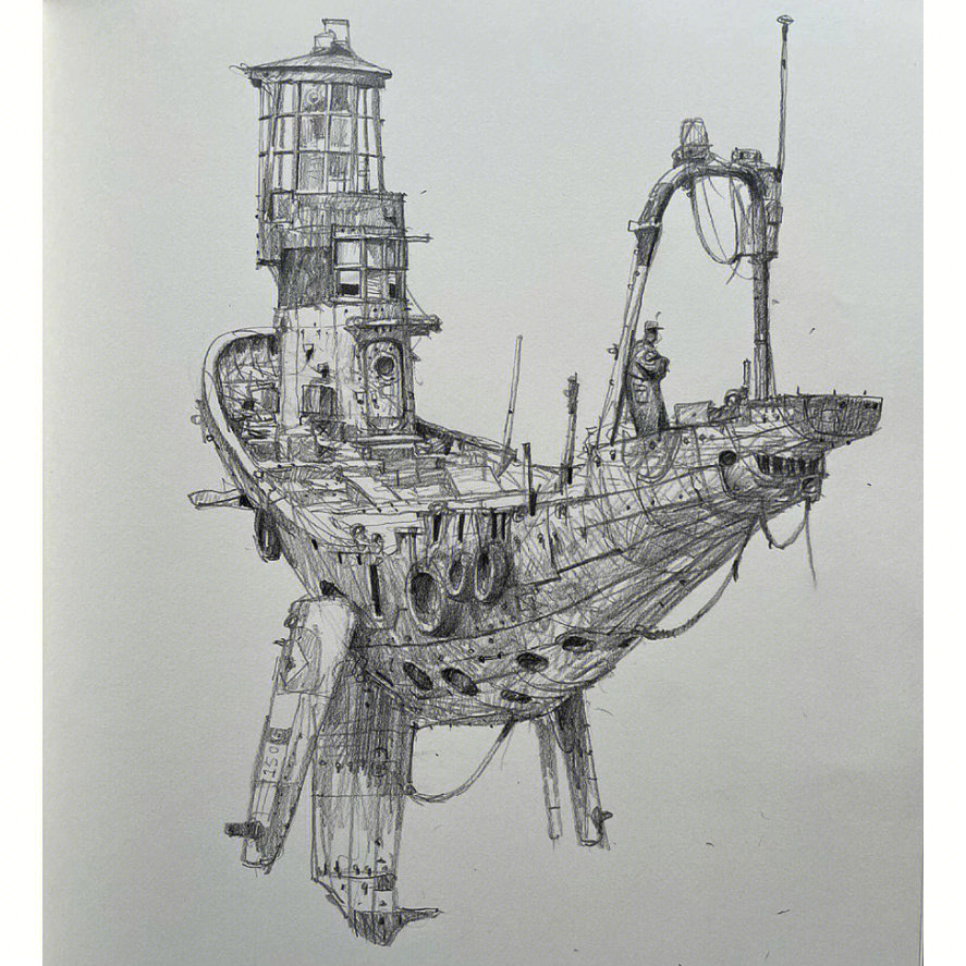 科幻机械鲨鱼铅笔稿图片