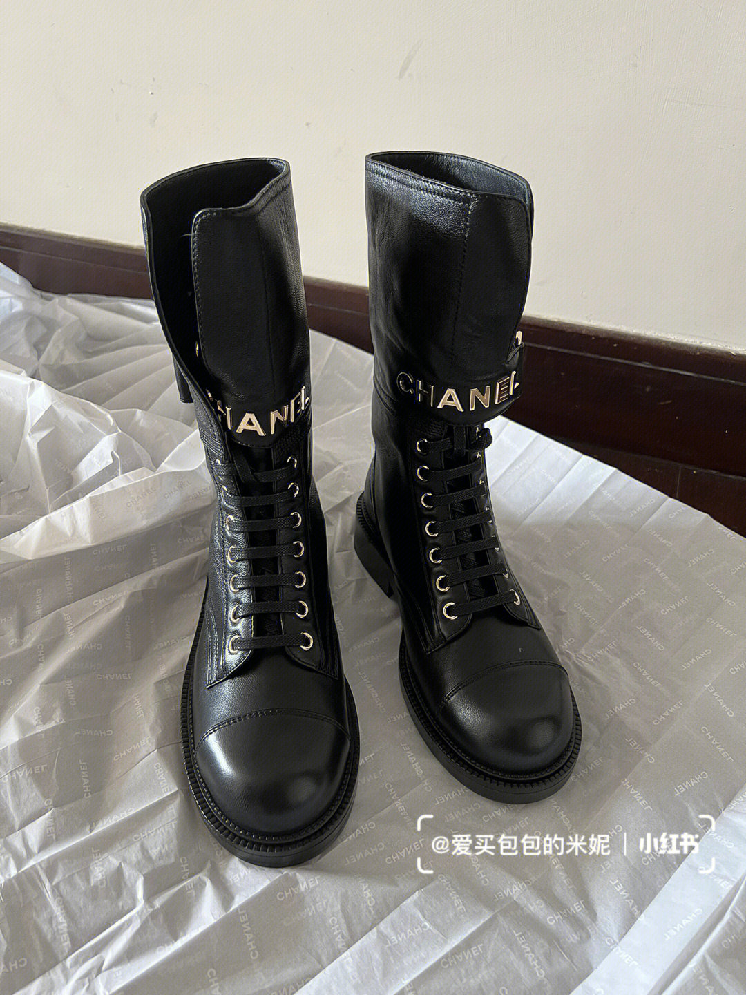 chanel经典黑金长靴