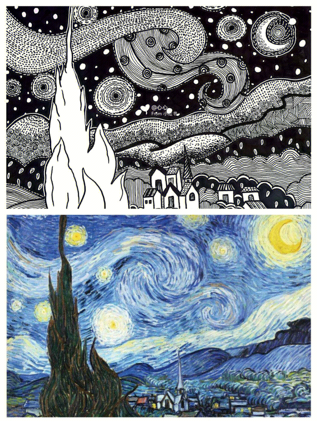 梵高星月夜 绘画教程图片
