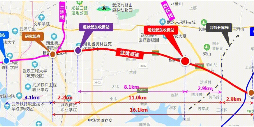 对此,东湖高新区回复称:新武东收费站距光谷八路路口以东约620m,豹澥