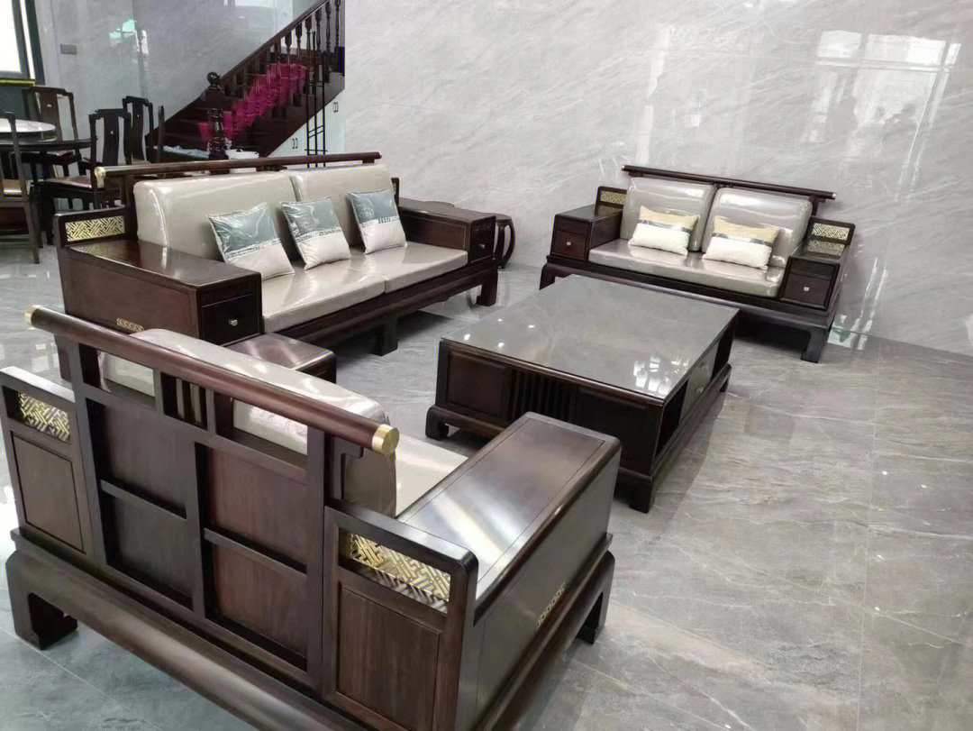 大户型别墅组合新中式沙发圆桌柬埔寨黑酸枝
