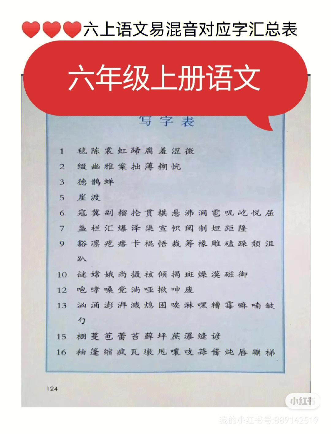 73☆74 今将六年级上册语文生字的易混音对应汉字中的第二种