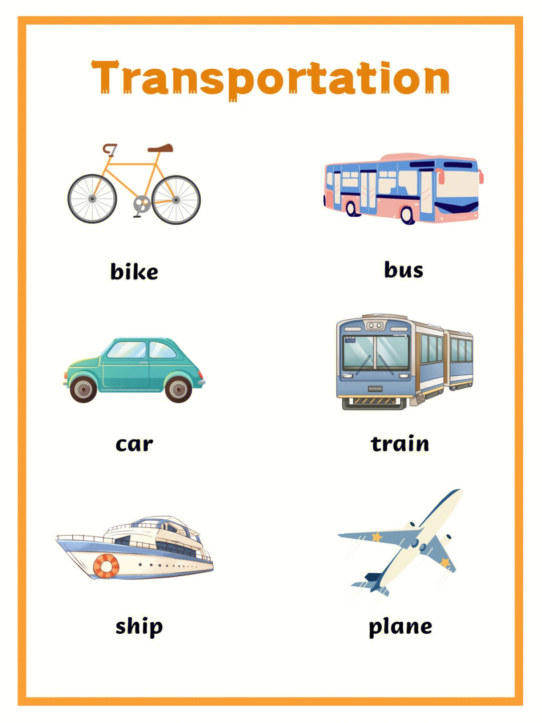 50个交通工具英语单词图片