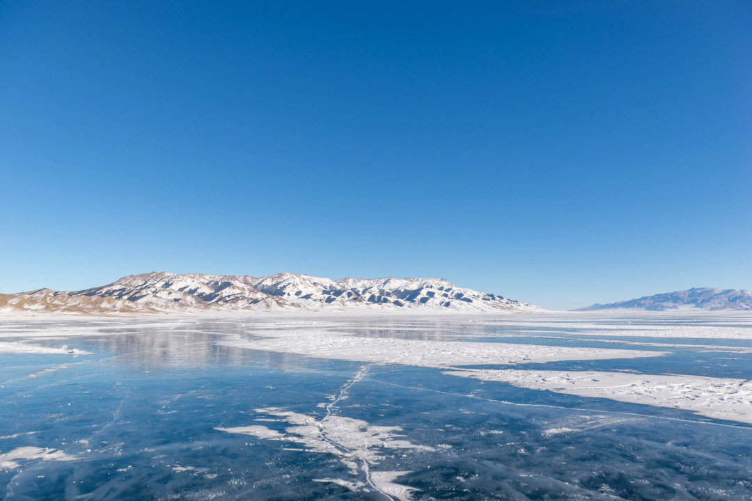 冬天的赛里木湖蓝冰冰泡天鹅